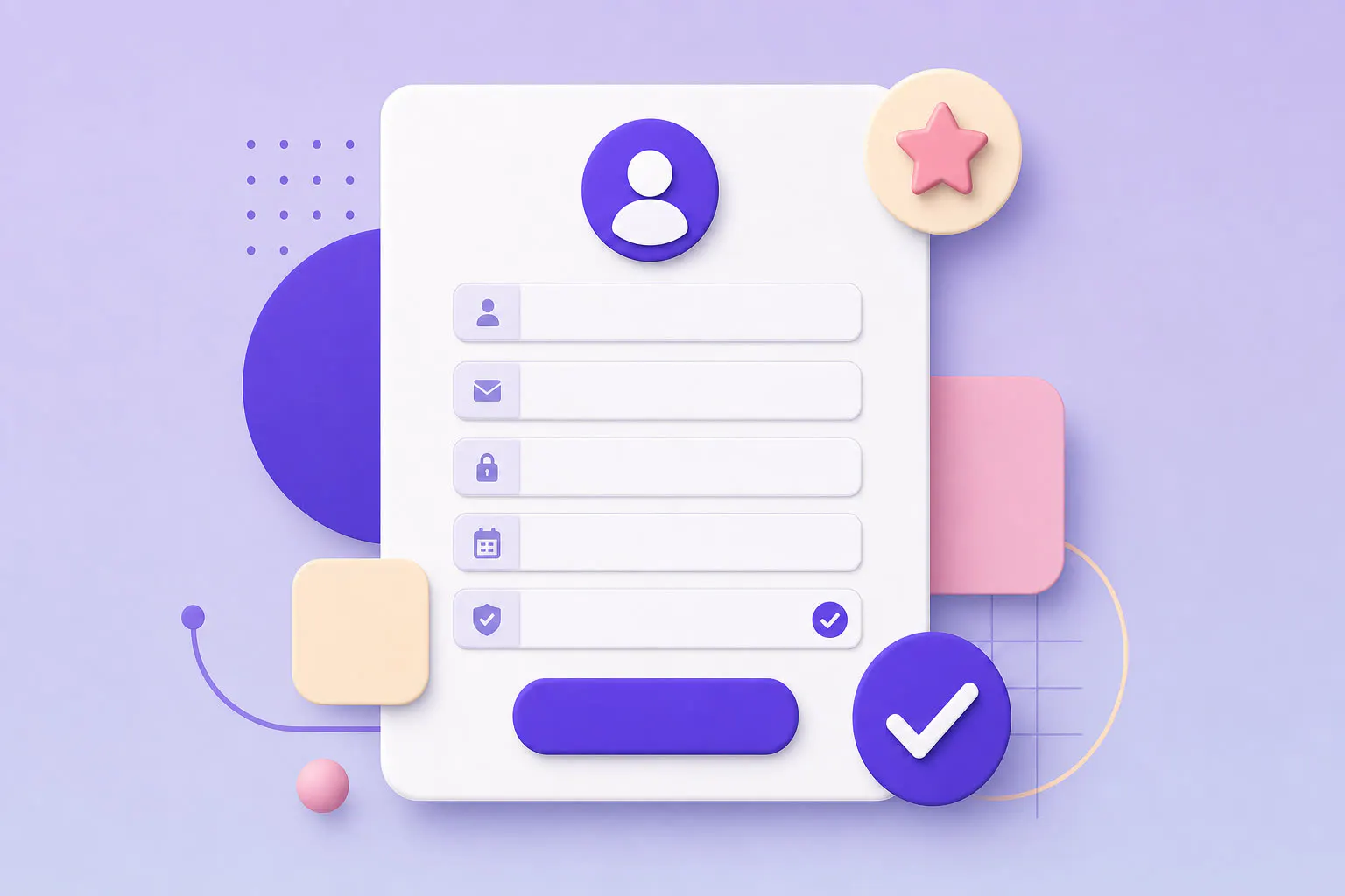 Illustration of a sign-up form with input fields and checkmarks